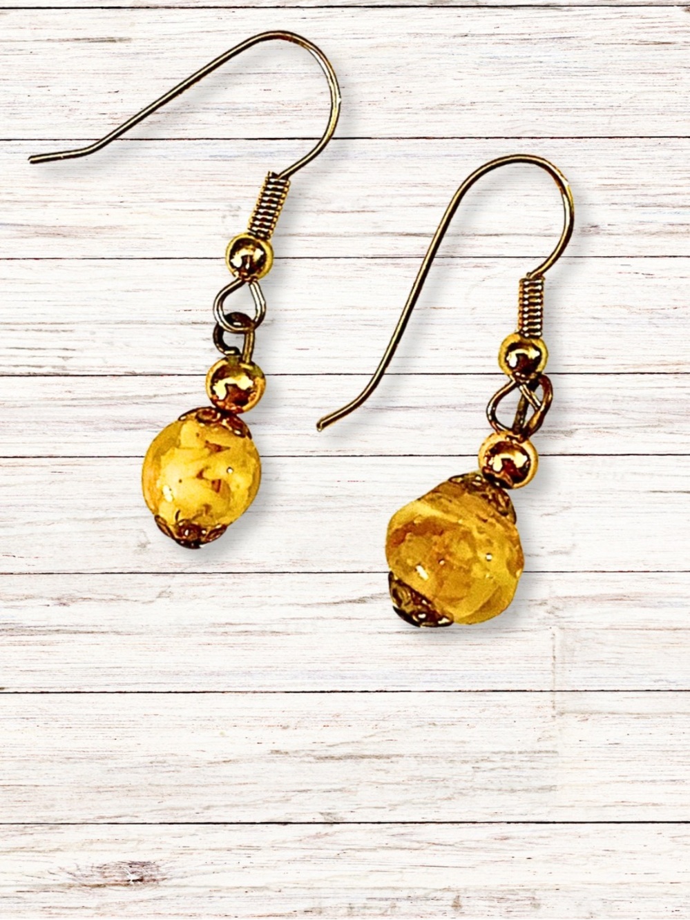 HANDCRAFTED VINTAGE EARRINGS Venetian Murano Italian Glass Yellow Bead Dangle